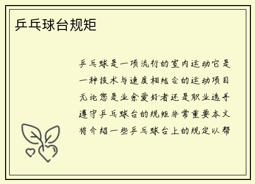 乒乓球台规矩