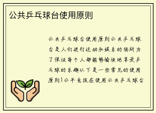 公共乒乓球台使用原则